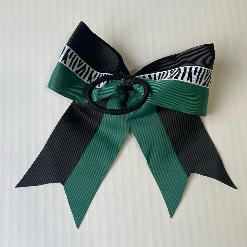 5 Piece 7 inch Zebra Animal Print Pony Tail Cheer Bows
